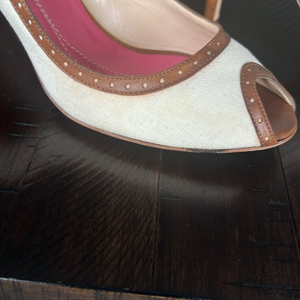 Kate Spade Cream and Brown Peep Toe Heels - Picture 13 of 16